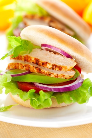 sandwich with chicken,avocado and tomatoの写真素材