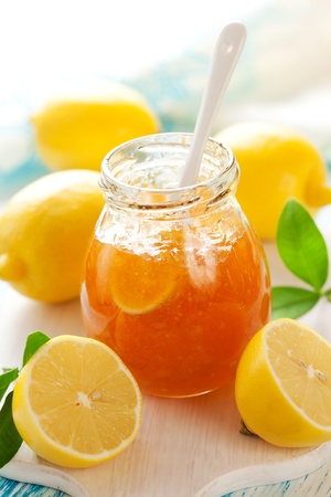 Jar of Lemon Marmalade with Fresh Lemonsの写真素材