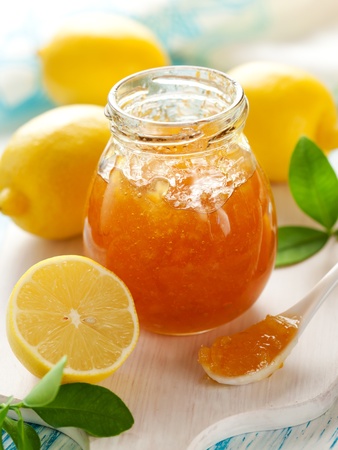 Jar of Lemon Marmalade with Fresh Lemonsの写真素材