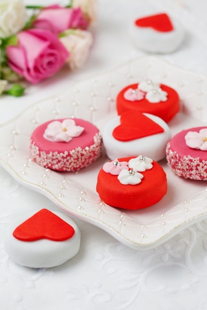 Sweet Valentine Petit Fours on a plateの写真素材