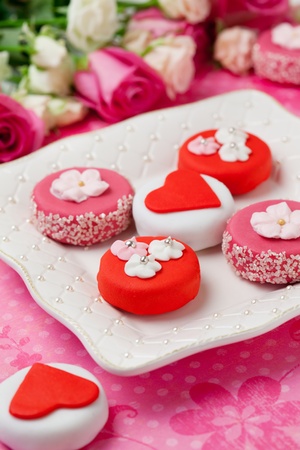 Sweet Valentine Petit Fours on a plateの写真素材