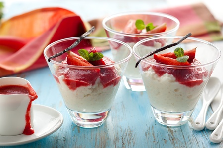 Creamed rice pudding with strawberryの写真素材