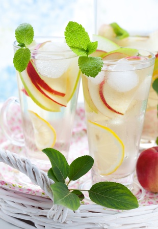 Apple drink with lemon,mint and ice cubesの写真素材
