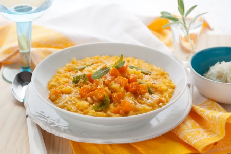 pumpkin risotto with sageの写真素材