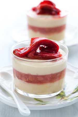 Layered rhubarb and quark dessertの写真素材