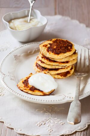 Oat Bran Pancake with yogurtの写真素材
