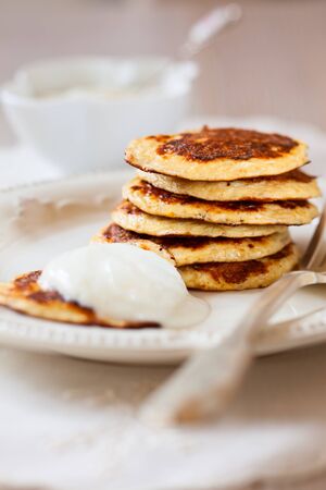 Oat Bran Pancake with yogurtの写真素材