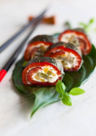 no-Rice  Sushi Roll with bell peppersの写真素材