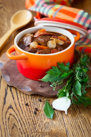 Boeuf Bourguignon  with carrots,onions and mushroomsの写真素材
