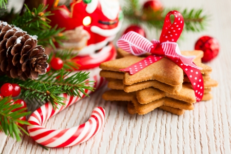 Christmas cookies with festive decorationの写真素材