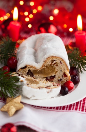 Cranberry stollen with marzipan for Christmasの写真素材