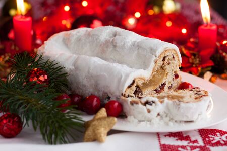 Cranberry stollen with marzipan for Christmasの写真素材