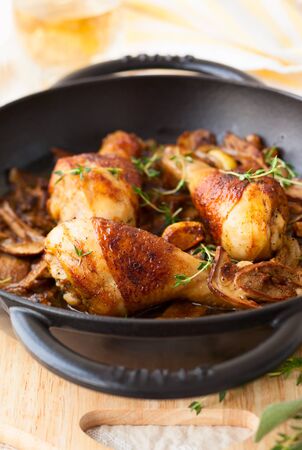 roasted chicken with mushroomの写真素材
