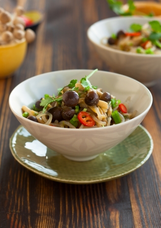 Shirataki noodles with mushroomsの写真素材
