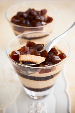 Coffee jelly and mousse dessertの写真素材