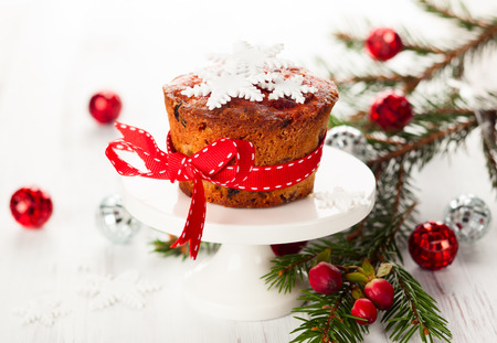Christmas fruit cake  with sugar snowflakesの写真素材