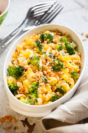 casserole with pasta,cheese,broccoli and nutの写真素材