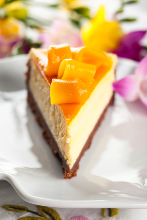 Mango Cheesecake on the plateの写真素材