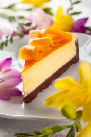 Mango Cheesecake on the plateの写真素材