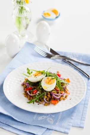 Lentil,eggs and red pepper salad for Easterの写真素材
