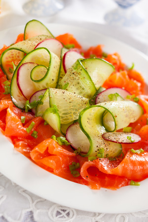 Smoked salmon,radish and cucumber salad for Easterの写真素材