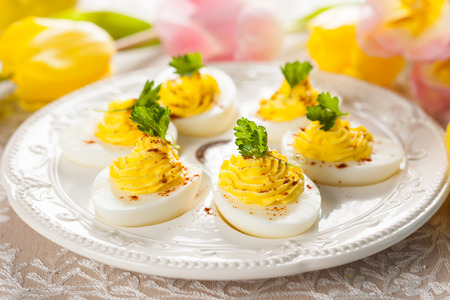 Deviled eggs with paprika for Easterの写真素材