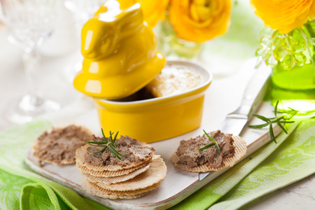 Chicken liver pate with crackers for Easterの写真素材