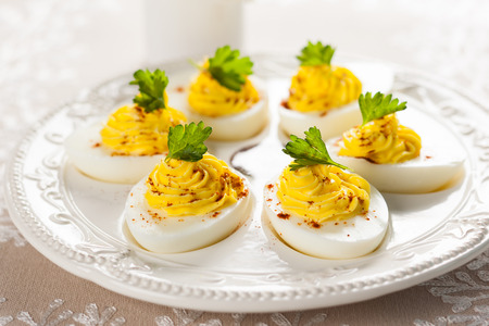 Deviled eggs with paprika for Easterの写真素材