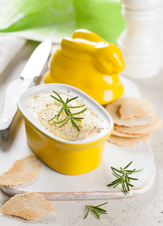 Chicken liver pate with crackers for Easterの写真素材