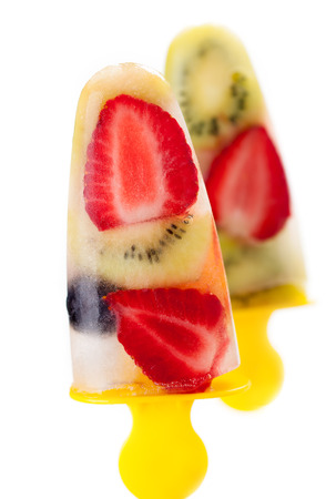 frozen strawberry,kiwi,peach and coconut water ice creamの写真素材