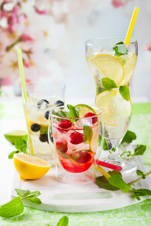 Different types of  Lemonade with berries and fruitsの写真素材