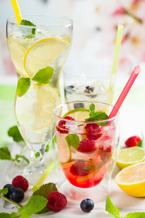 Different types of  Lemonade with berries and fruitsの写真素材