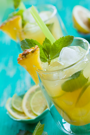 Pineapple lemonade with lemon,lime and mintの写真素材