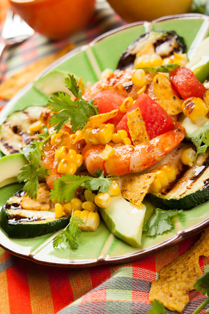 Mexican Grilled Shrimp Salad with avocado,watermelon,zucchiniの写真素材