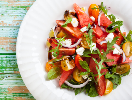Tomato and Watermelon Salad with Feta and balsamic sauceの写真素材