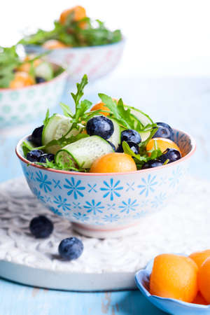 Melon,cucumber and blueberry saladの写真素材