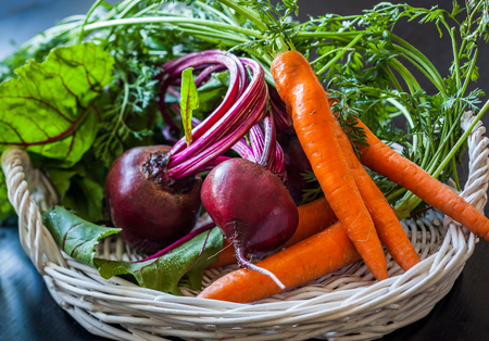 Fresh organic carrots and beetrootの写真素材