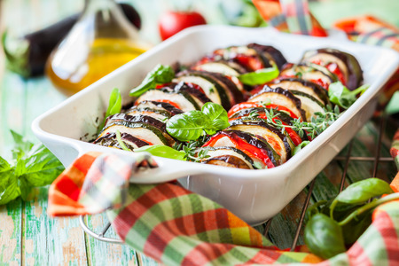 Vegetable gratin in casserole dishの写真素材