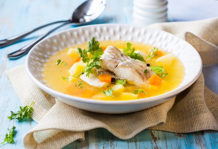 Fish soup with cod and vegetablesの写真素材