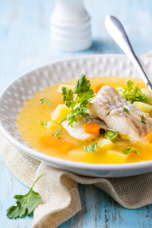 Fish soup with cod and vegetablesの写真素材