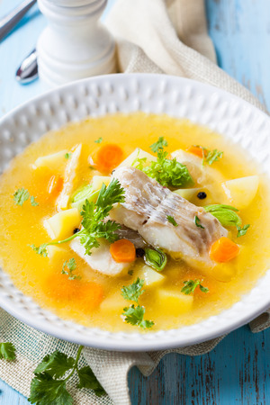 Fish soup with cod and vegetablesの写真素材