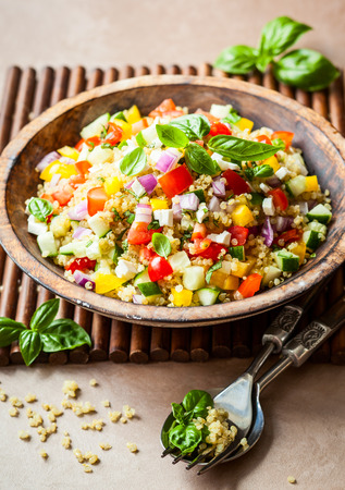 Quinoa salad with cucumber,tomato and fetaの写真素材
