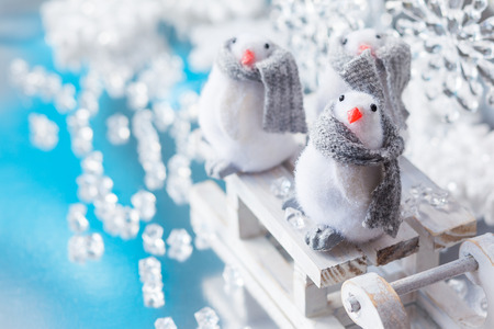 Christmas sleigh with funny penguinsの写真素材
