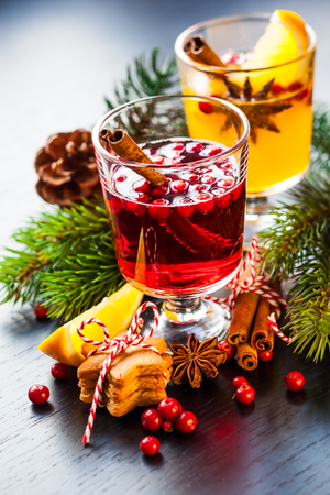 Orange and cranberry punch for winter and Christmasの写真素材