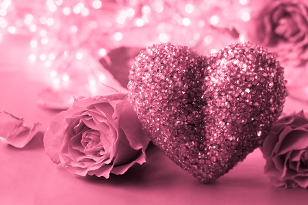 Valentines Day background with heart and roses. Toned imageの写真素材