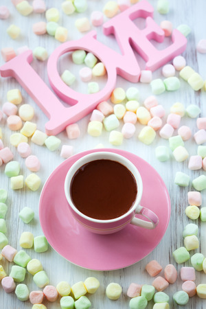 Hot chocolate and marshmallow in a cup for Valentineの写真素材