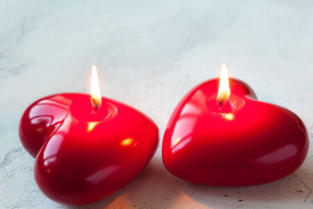 Heart shaped candles  for Valentineの写真素材