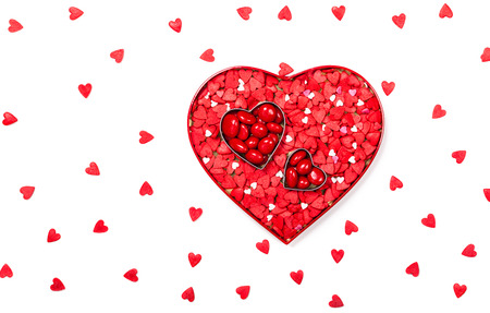 Heart shaped box filled with Valentineの写真素材