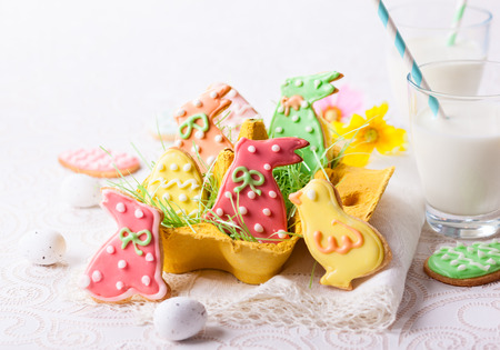 Easter homemade cookies decorated with icingの写真素材