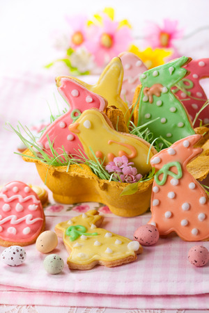 Easter homemade cookies decorated with icingの写真素材